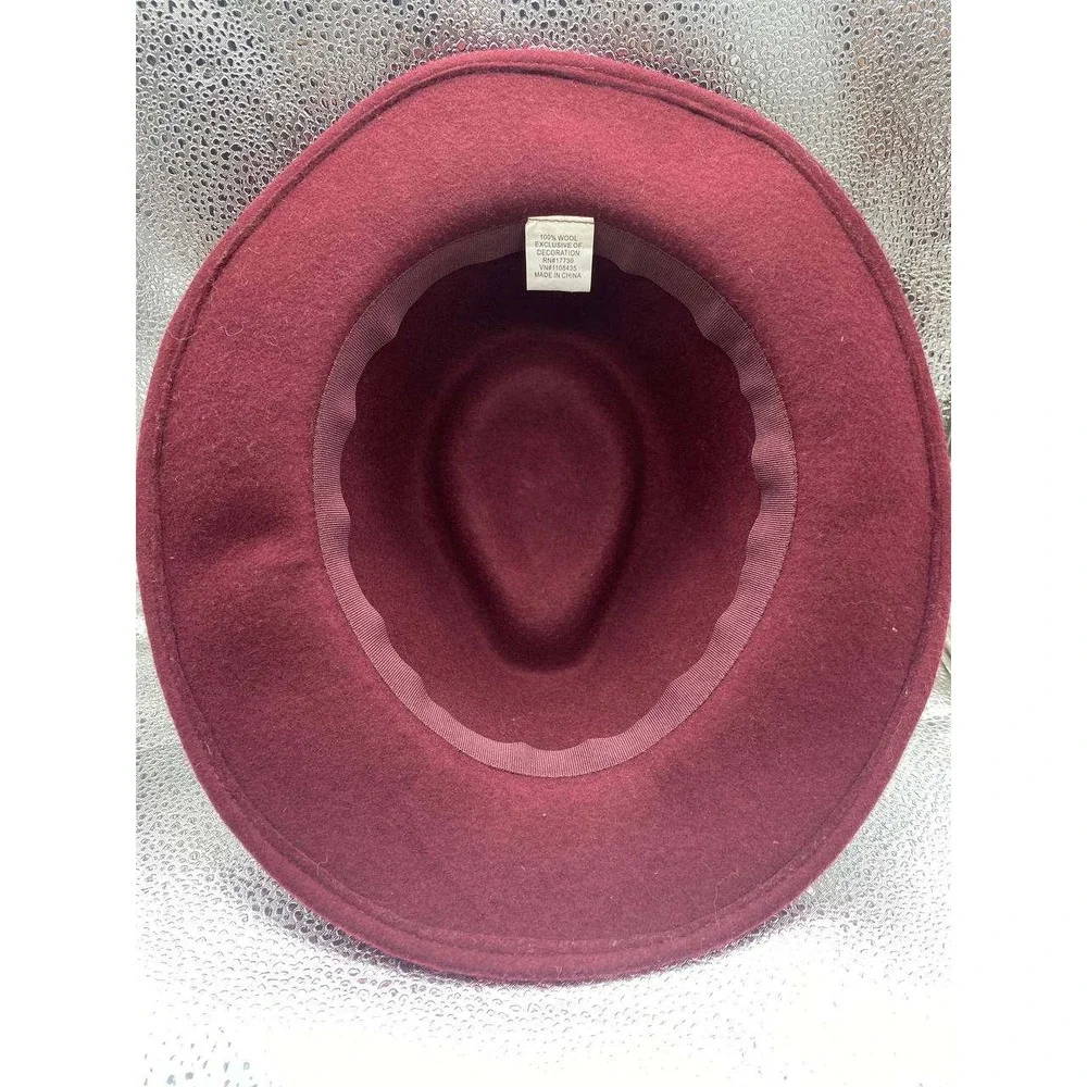 Unbranded‎ Fedora Women OS Burgundy Wool Felt Wide Brim Tribal Band Boho Western